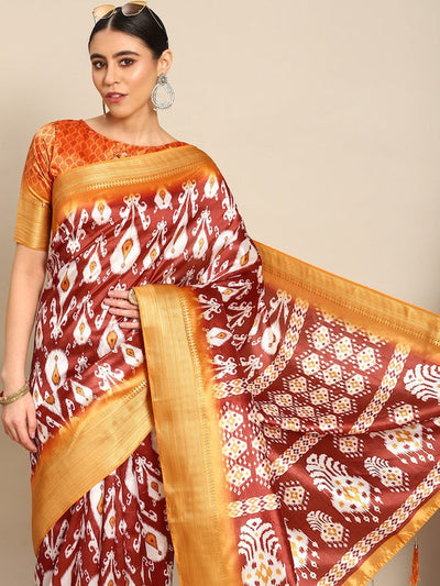 Indyancart RV Women's Luxurious Banarasi Silk Digital Print Saree with Zari Woven Rich Pallu With Blouse ( KVD1904 )