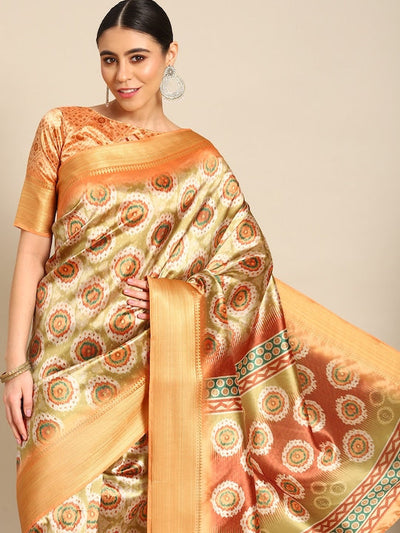 Indyancart RV Women's Luxurious Banarasi Silk Digital Print Saree with Zari Woven Rich Pallu With Blouse ( KVD1905 )