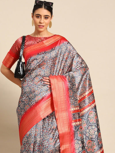 Indyancart RV Women's Luxurious Banarasi Silk Digital Print Saree with Zari Woven Rich Pallu With Blouse ( KVD1907 )