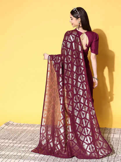 Indyancart RV Women's Premium Georgette Sequins Embroidered Saree with Banglori Silk Blouse ( KVD1924 )