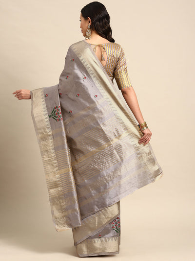 Indyancart RV Women's Assam Silk Colorful Thread Embroidered Saree ( KVD1930 )
