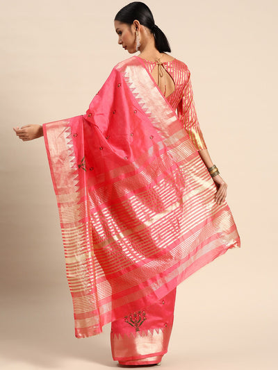 Indyancart RV Women's Assam Silk Colorful Thread Embroidered Saree ( KVD1931 )