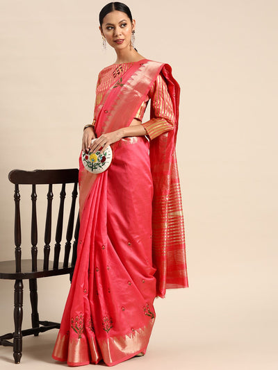 Indyancart RV Women's Assam Silk Colorful Thread Embroidered Saree ( KVD1931 )