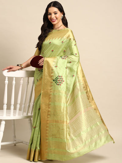 Indyancart RV Women's Assam Silk Colorful Thread Embroidered Saree ( KVD1932 )