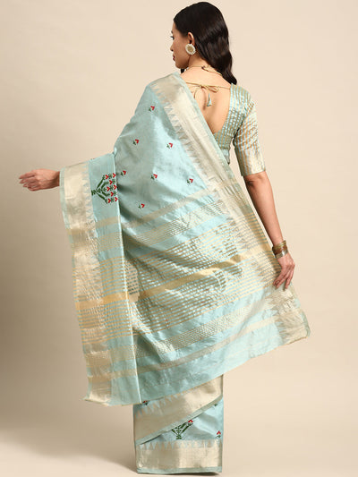 Indyancart RV Women's Assam Silk Colorful Thread Embroidered Saree ( KVD1934 )