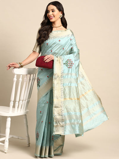 Indyancart RV Women's Assam Silk Colorful Thread Embroidered Saree ( KVD1934 )