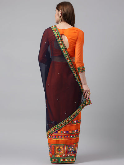 Indyancart RV Women's Designer Half & Half Georgette Embroidery Work Saree With Blouse ( KVD2 )
