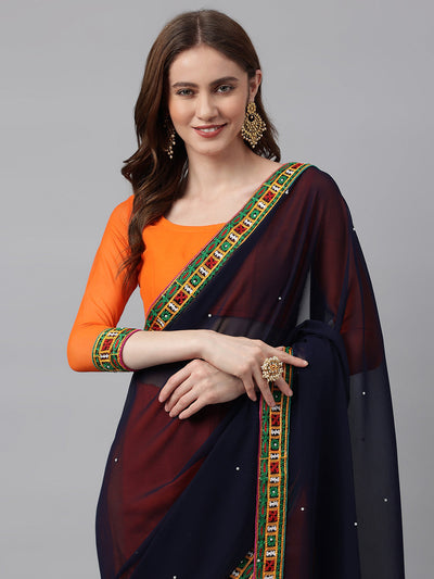 Indyancart RV Women's Designer Half & Half Georgette Embroidery Work Saree With Blouse ( KVD2 )