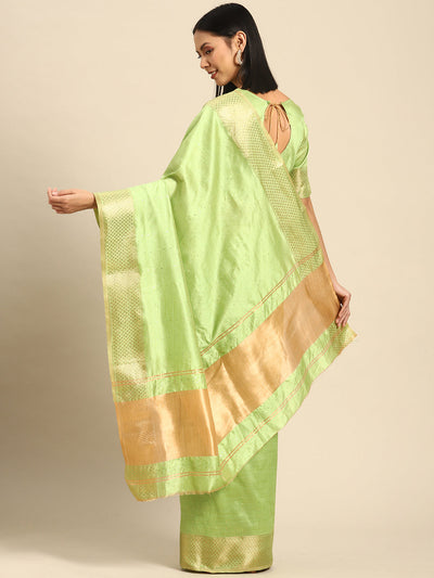 Indyancart RV Women's Designer Assam Cotton Silk Saree with Golden Border & Sequins Weaving With Blouse ( KVD2013 )