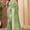 Dhiyona RV Women's Elegant Assam Cotton Silk Saree with Colorful Thread Embroidery & Temple Border With Blouse ( KVD2043 )
