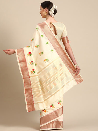 Indyancart RV Women's Soft Cotton Silk With Colourful Thread Embroidery Saree With Blouse ( KVD2063 )