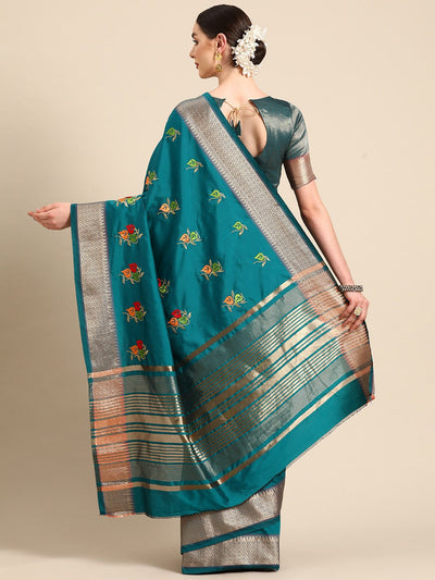 Indyancart RV Women's Soft Cotton Silk With Colourful Thread Embroidery Saree With Blouse ( KVD2065 )
