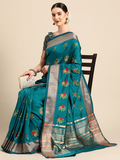 Indyancart RV Women's Soft Cotton Silk With Colourful Thread Embroidery Saree With Blouse ( KVD2065 )