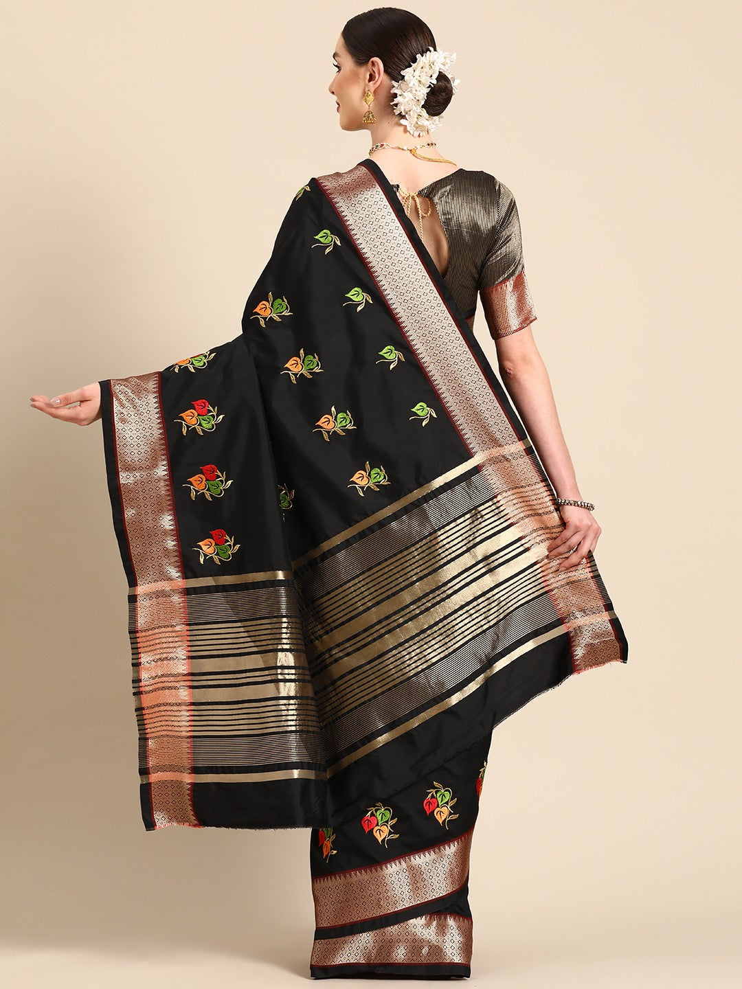 Indyancart RV Women's Soft Cotton Silk With Colourful Thread Embroidery Saree With Blouse ( KVD2066 )