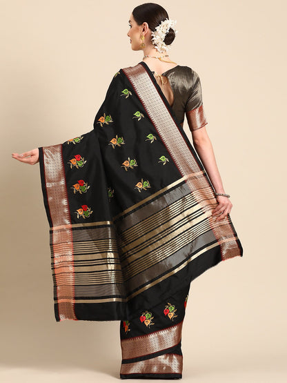 Indyancart RV Women's Soft Cotton Silk With Colourful Thread Embroidery Saree With Blouse ( KVD2066 )