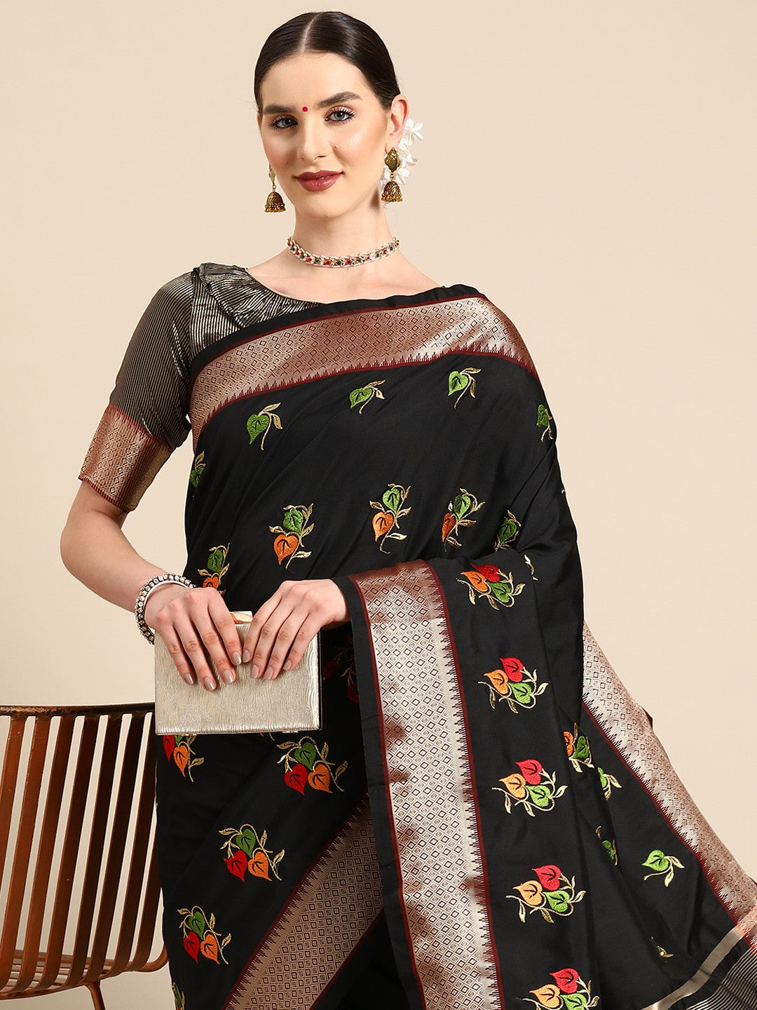 Indyancart RV Women's Soft Cotton Silk With Colourful Thread Embroidery Saree With Blouse ( KVD2066 )