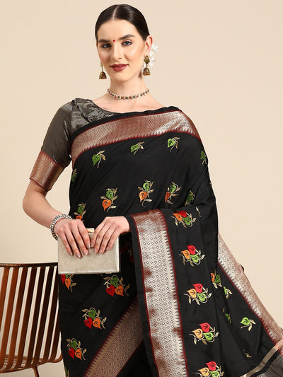 Indyancart RV Women's Soft Cotton Silk With Colourful Thread Embroidery Saree With Blouse ( KVD2066 )