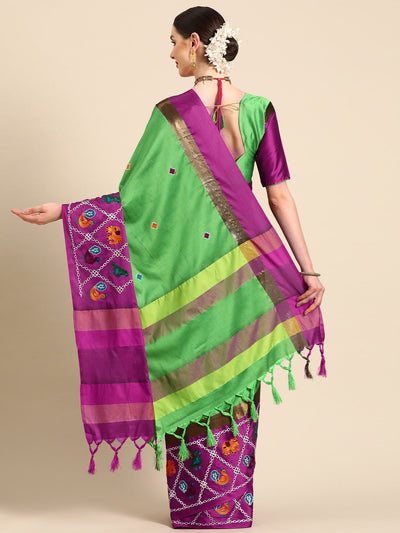 Indyancart RV Women's Designer Traditional Embroidered Cotton Silk Saree With Blouse ( KVD2067 )