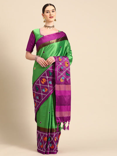 Indyancart RV Women's Designer Traditional Embroidered Cotton Silk Saree With Blouse ( KVD2067 )