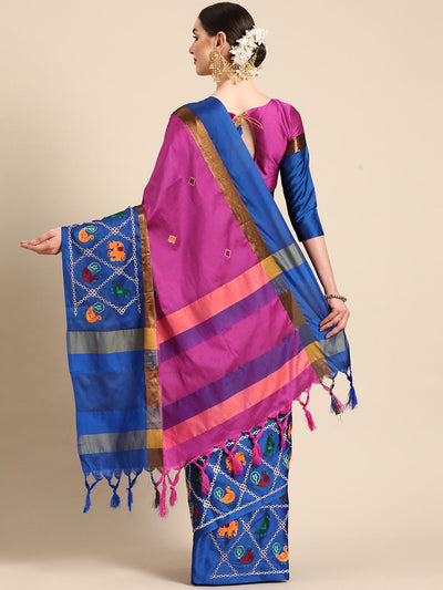 Indyancart RV Women's Designer Traditional Embroidered Cotton Silk Saree With Blouse ( KVD2070 )