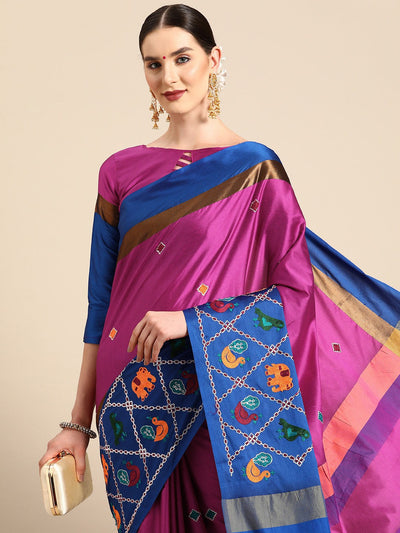 Indyancart RV Women's Designer Traditional Embroidered Cotton Silk Saree With Blouse ( KVD2070 )
