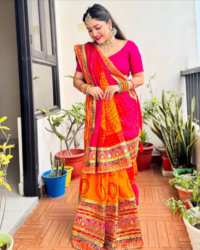 Indyancart RV Women's Soft Pure Chiffon With Colourful Embroidery Heavy Lace Saree With Blouse ( KVD2075 )