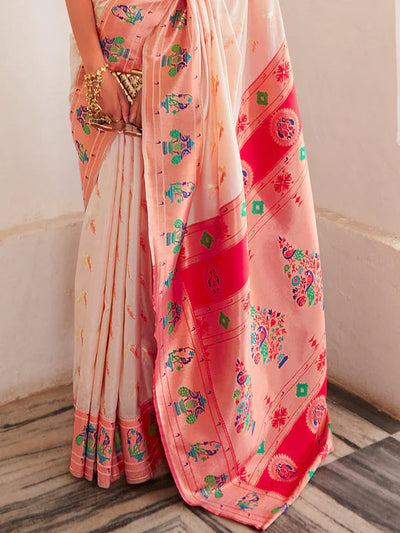 Indyancart RV Women's Art Silk With Ethnic Motif Woven Design Saree With Woven Design Blouse ( KVD2095 )