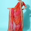 Indyancart RV Women's Soft Pure Chiffon With Bhandhani Print With Heavy Lace Saree With Blouse ( KVD2101 )