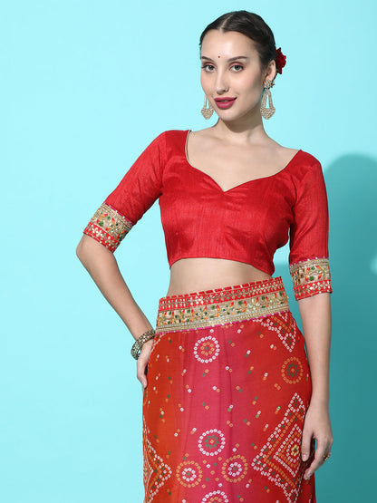 Indyancart RV Women's Soft Pure Chiffon With Bhandhani Print With Heavy Lace Saree With Blouse ( KVD2101 )