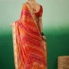 Indyancart RV Women's Soft Mose Chiffon With Bhandhani Print With Heavy Lace Saree With Blouse ( KVD2128 )