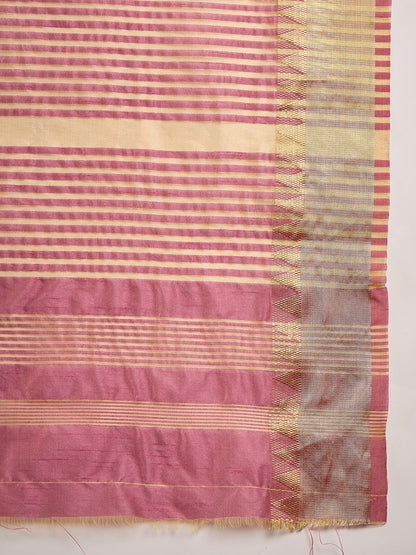 Dhiyona RV Women's Assam Cotton Silk Saree with Multi Thread Embroidery & Zari Temple Border With Blouse ( KVD2134 )