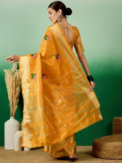Indyancart RV Women's Assam Cotton Silk Saree with Multi Thread Embroidery & Zari Temple Border With Blouse ( KVD2135 )