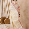 Dhiyona RV Women's Cotton Silk Solid Print With Golden Woven Border Saree  ( KVD2137 )