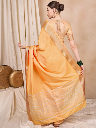 Indyancart RV Women's Cotton Silk Solid Print With Golden Woven Border Saree  ( KVD2138 )