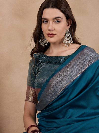 Indyancart RV Women's Cotton Silk Solid Print With Golden Woven Border Saree  ( KVD2139 )
