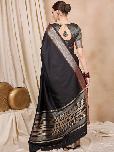 Indyancart RV Women's Cotton Silk Solid Print With Golden Woven Border Saree  ( KVD2140 )