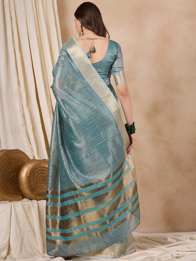 Indyancart RV Women's Elegant Organza Golden Zari Woven Saree with Matching Blouse ( KVD2146 )