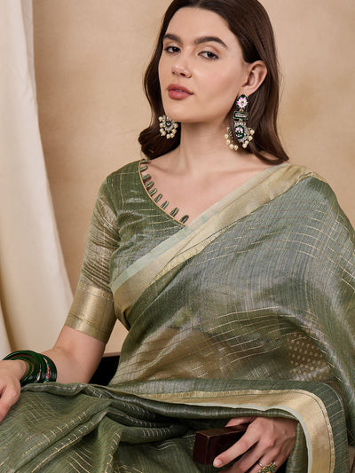 Indyancart RV Women's Elegant Organza Golden Zari Woven Saree with Matching Blouse ( KVD2147 )