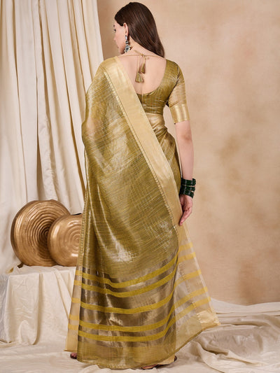Indyancart RV Women's Elegant Organza Golden Zari Woven Saree with Matching Blouse ( KVD2148 )