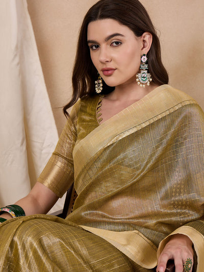 Indyancart RV Women's Elegant Organza Golden Zari Woven Saree with Matching Blouse ( KVD2148 )
