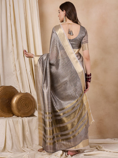 Indyancart RV Women's Elegant Organza Golden Zari Woven Saree with Matching Blouse ( KVD2149 )