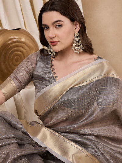 Indyancart RV Women's Elegant Organza Golden Zari Woven Saree with Matching Blouse ( KVD2149 )