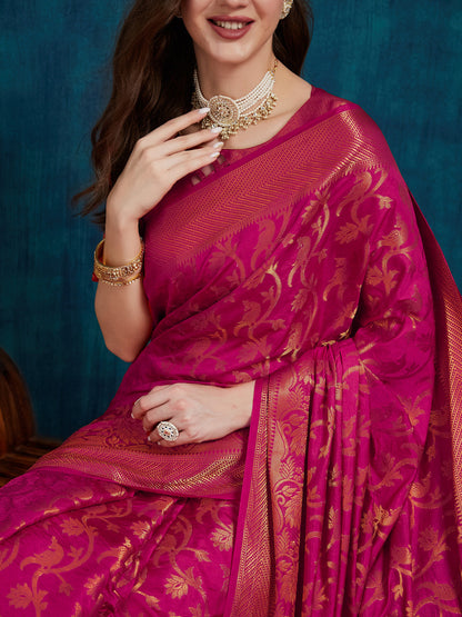 Dhiyona RV Women's Elegant Golden Zari Woven Banarasi Silk Saree with Blouse ( KVD2153 )