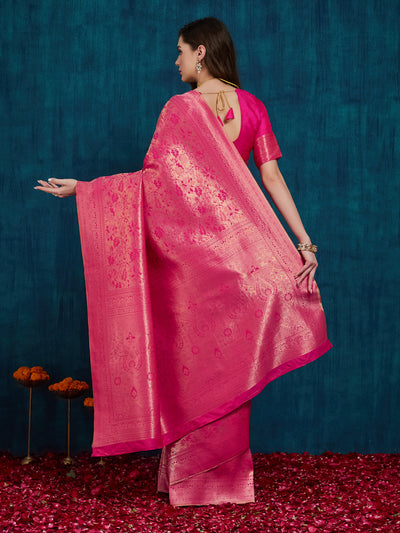 Indyancart RV Women's Kanjivaram Silk Woven With Golden Woven Border Saree  ( KVD2159 )