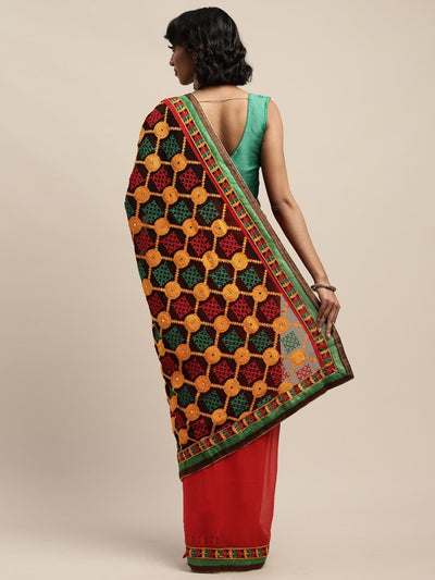 Indyancart RV Women's Elegant Heavy Embroidred Pallu Georgette Saree with Unstitched Blouse ( KVD270 )