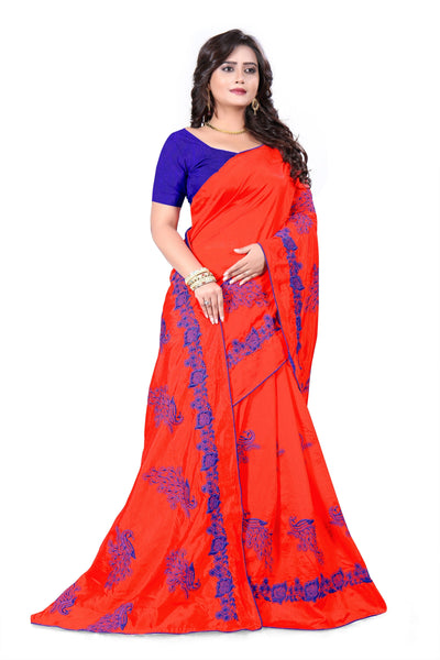 Indyancart RV Women's Designer Sana Silk Thread Embroidered Saree with Banglori Silk Blouse ( KVD383 )