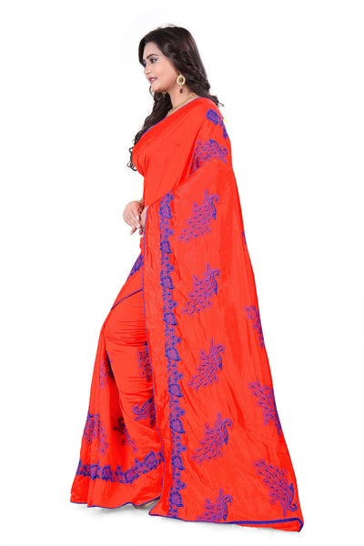 Indyancart RV Women's Designer Sana Silk Thread Embroidered Saree with Banglori Silk Blouse ( KVD383 )
