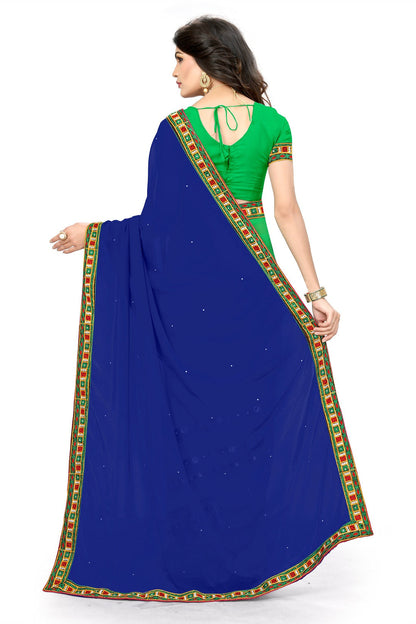 Indyancart RV Women's Designer Half & Half Georgette Embroidery Work Saree With Blouse ( KVD4 )