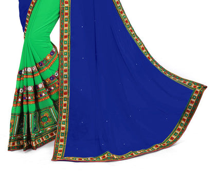 Indyancart RV Women's Designer Half & Half Georgette Embroidery Work Saree With Blouse ( KVD4 )