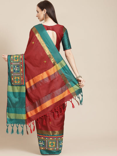 Indyancart RV Women's Designer Cotton Silk Embroidered Saree with Heavy Border ( KVD405 )